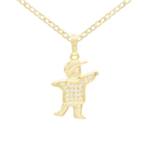 Smart Boy Cubic Zirconia Pendant With 14K Gold Filled Necklace Set