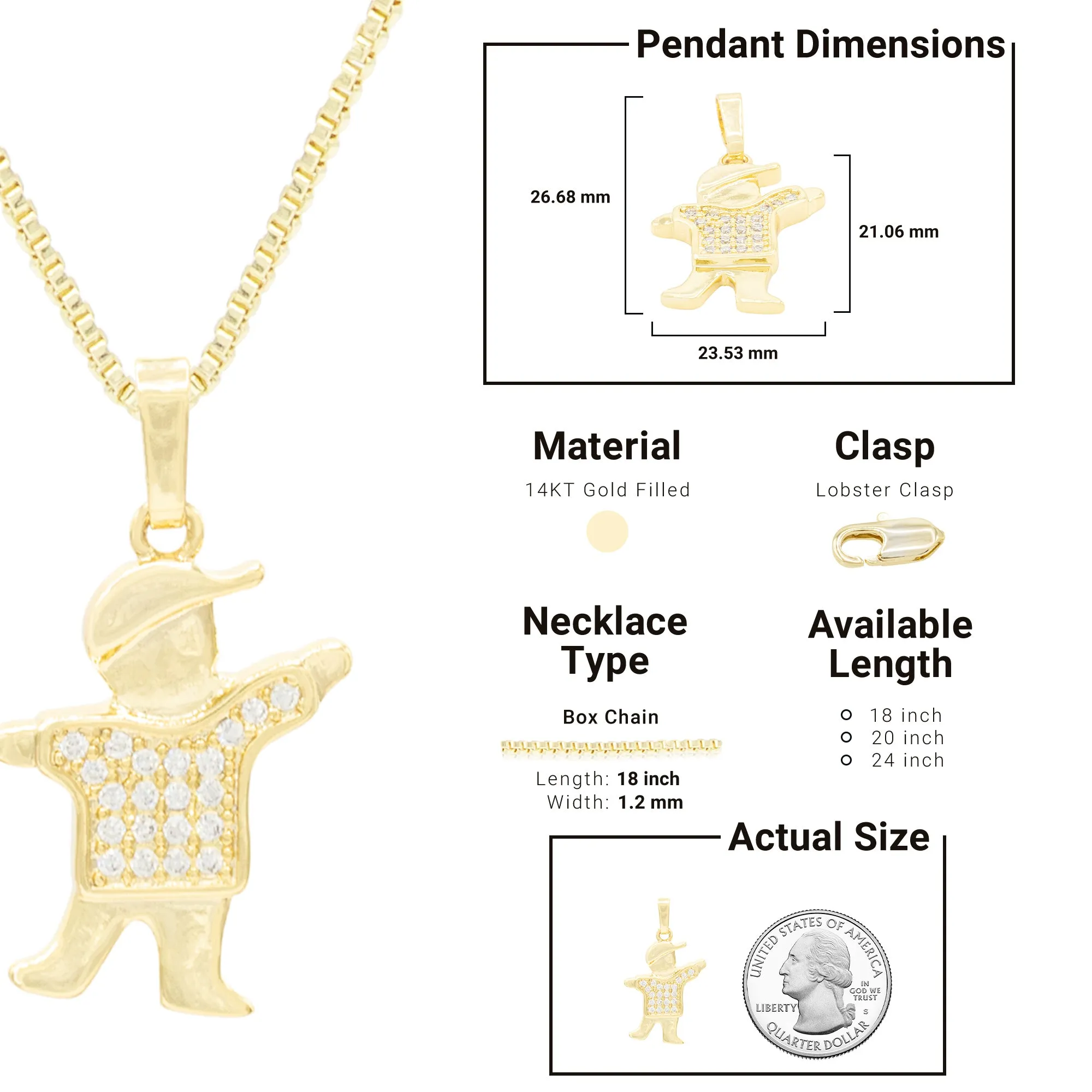 Smart Boy Cubic Zirconia Pendant With 14K Gold Filled Necklace Set
