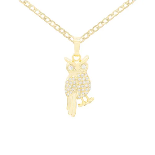 Smart Owl Cubic Zirconia Pendant With 14K Gold Filled Necklace Set