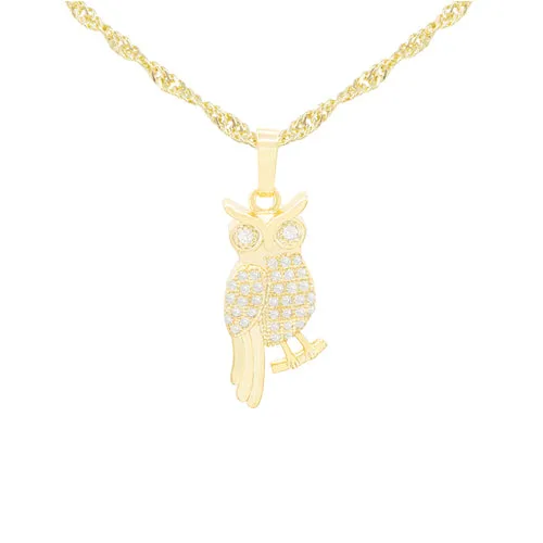 Smart Owl Cubic Zirconia Pendant With 14K Gold Filled Necklace Set