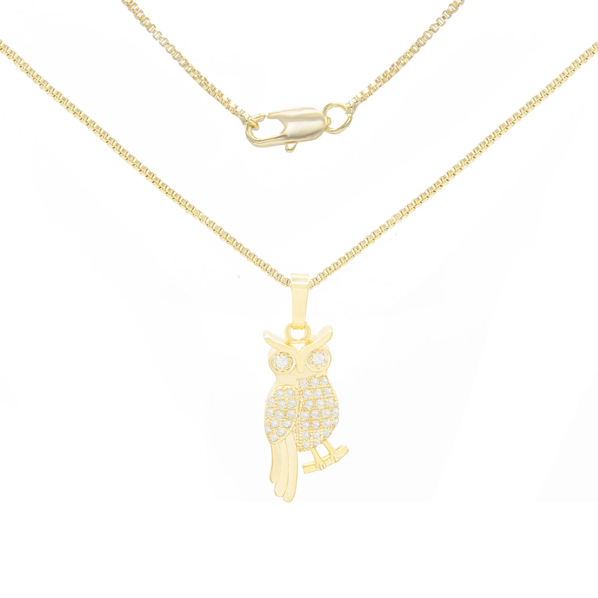 Smart Owl Cubic Zirconia Pendant With 14K Gold Filled Necklace Set