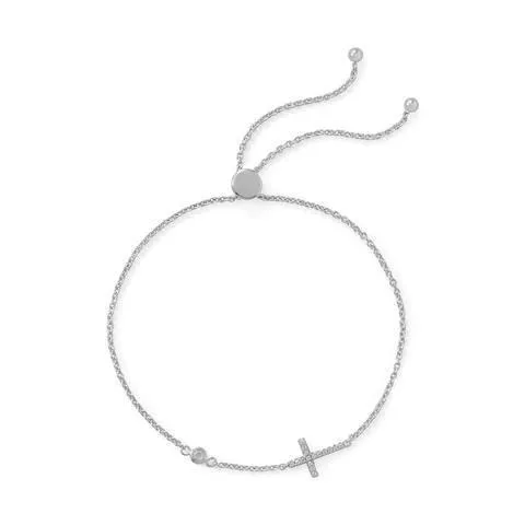Sterling Silver CZ Cross Friendship Bracelet