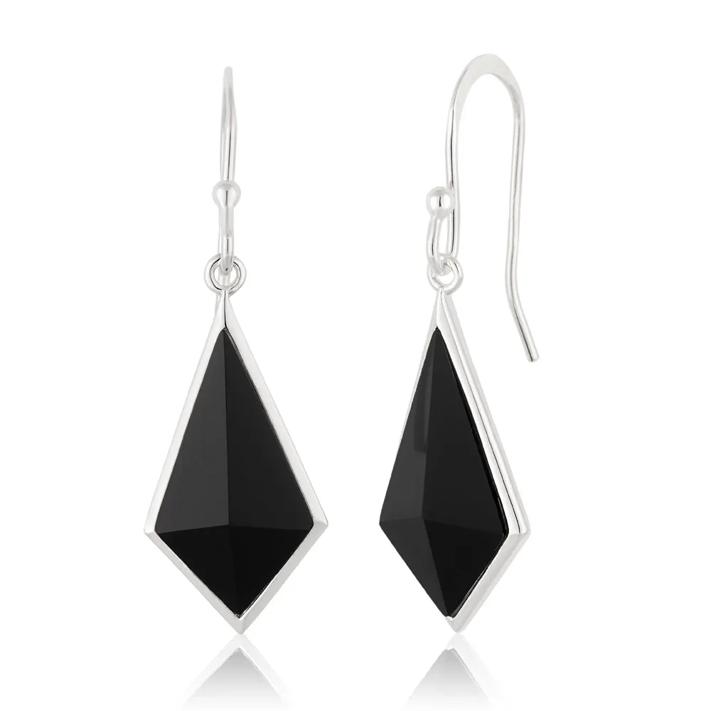 Sterling Silver Onyx Hook Drop Earrings