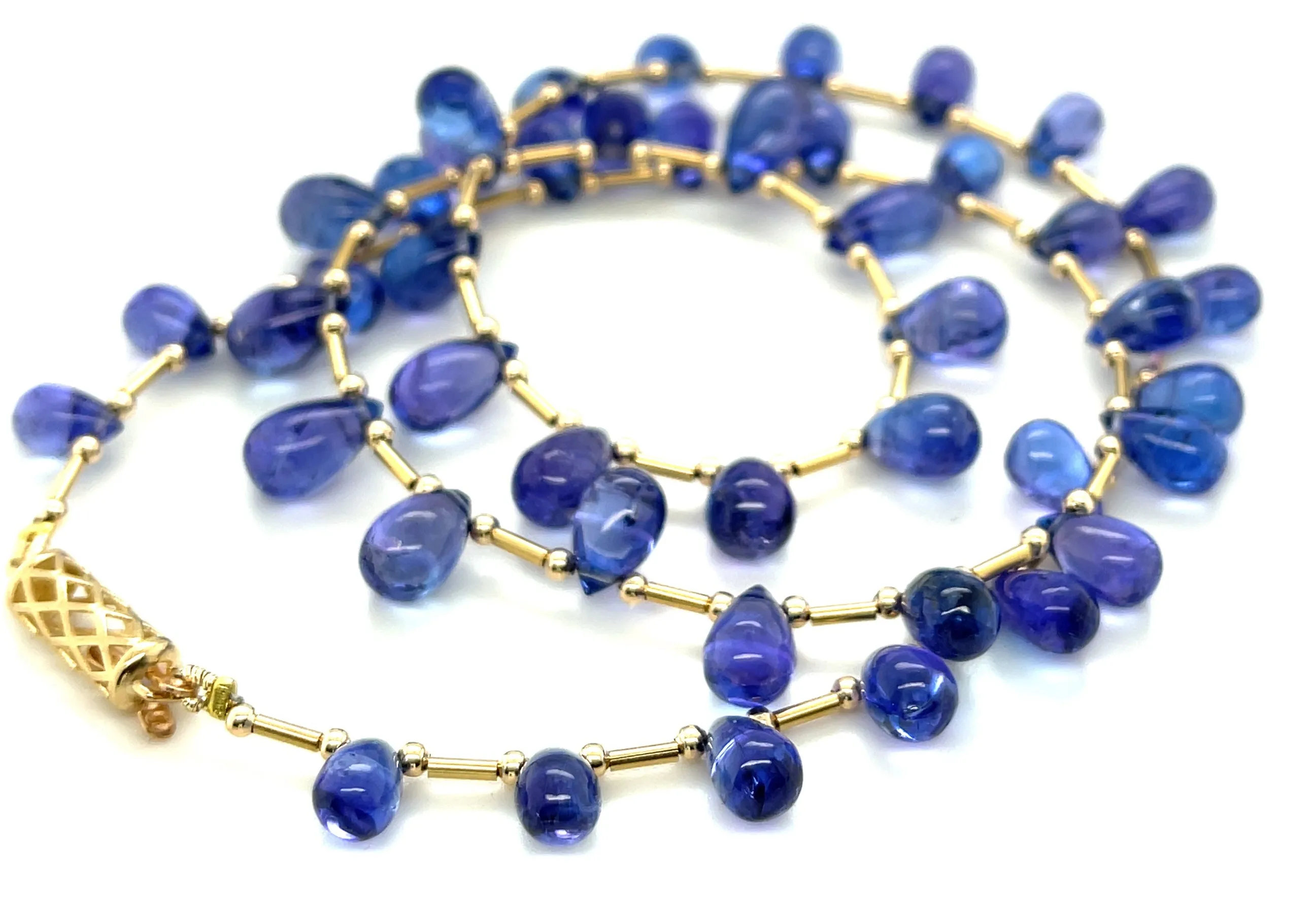 Tanzanite Briolette and 14k Yellow Gold  Beaded Necklace