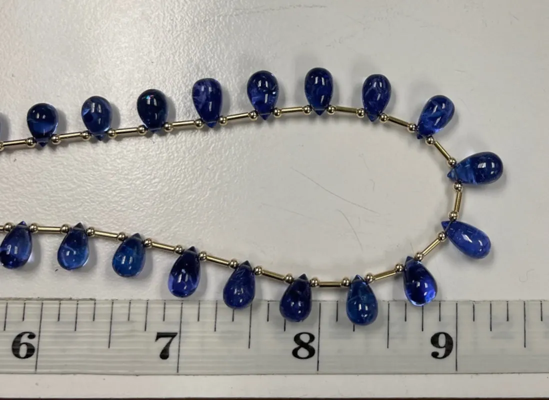 Tanzanite Briolette and 14k Yellow Gold  Beaded Necklace