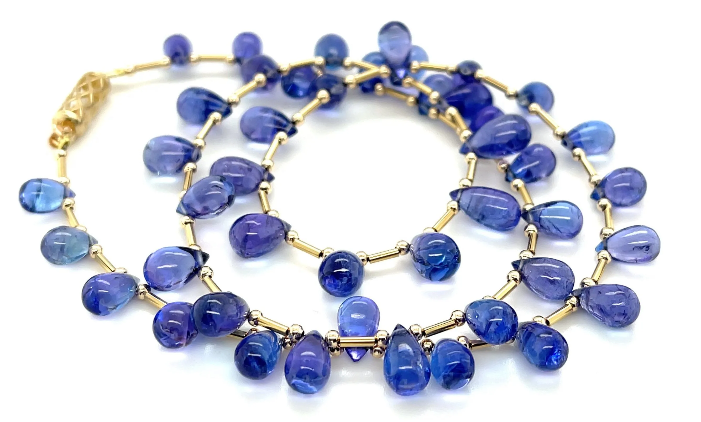 Tanzanite Briolette and 14k Yellow Gold  Beaded Necklace