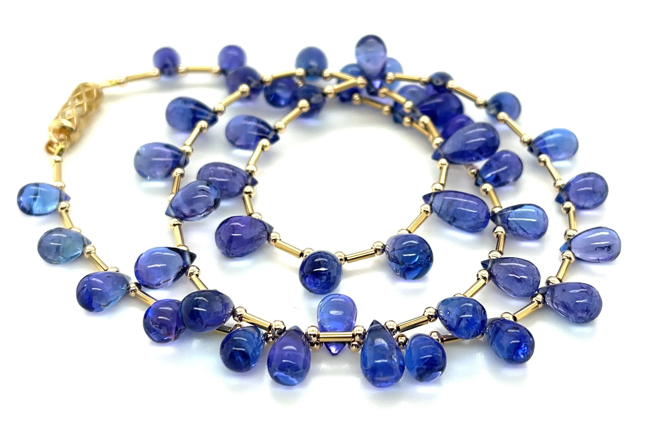 Tanzanite Briolette and 14k Yellow Gold  Beaded Necklace