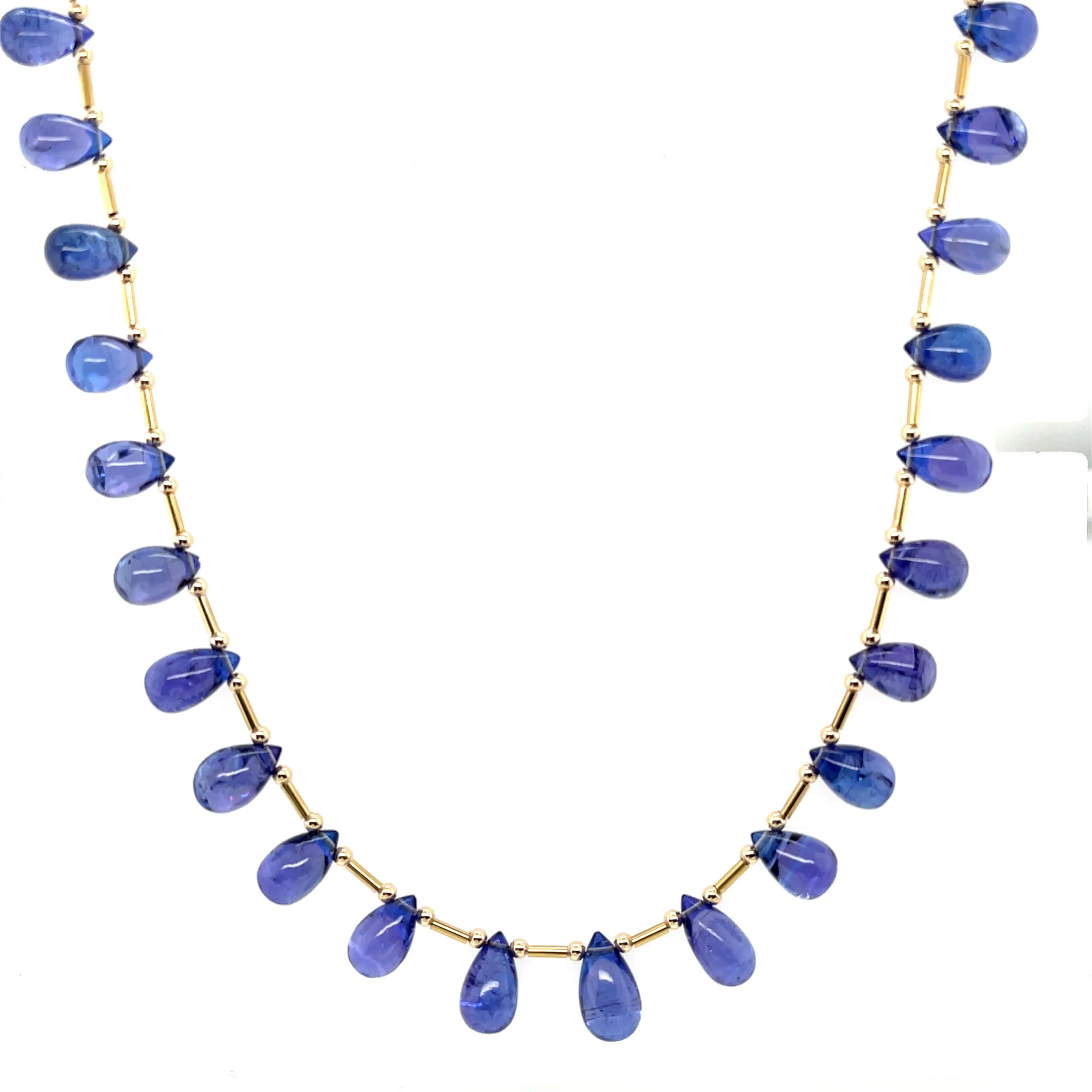 Tanzanite Briolette and 14k Yellow Gold  Beaded Necklace