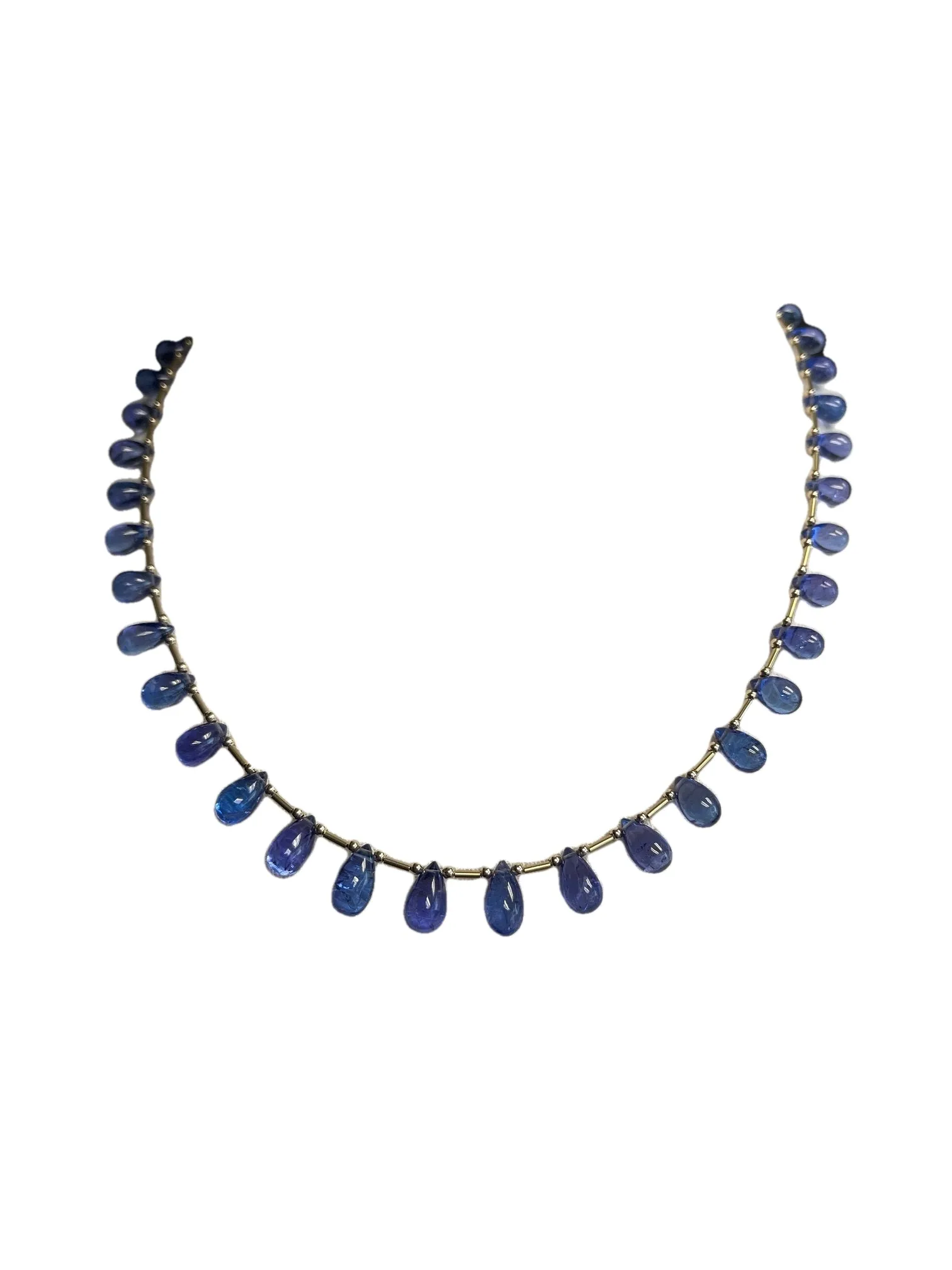 Tanzanite Briolette and 14k Yellow Gold  Beaded Necklace