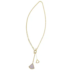 Tarnish Resistant 14k Gold Plated Mixed Chain Toggle Y- Ginko Leaf Drop Necklace