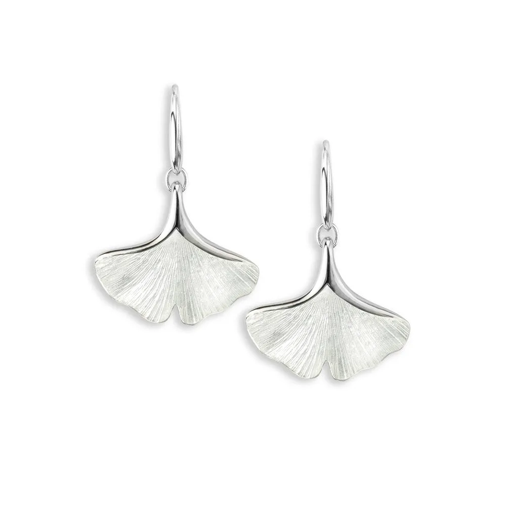 White Ginkgo 1-Leaf Sterling Silver Wire Earrings